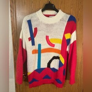 Vintage 80s Exclusive Imports Acrylic Knit Memphis Design Geometric Sweater